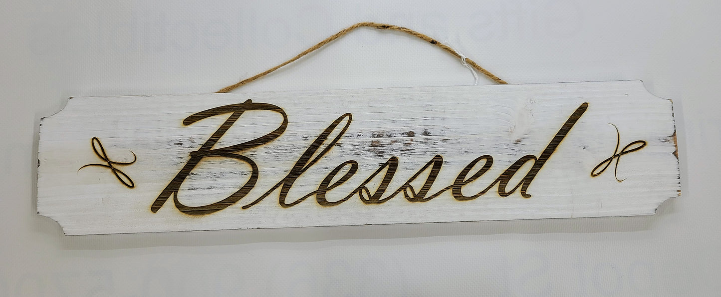 Blessed Whitewash Finish Sign.
