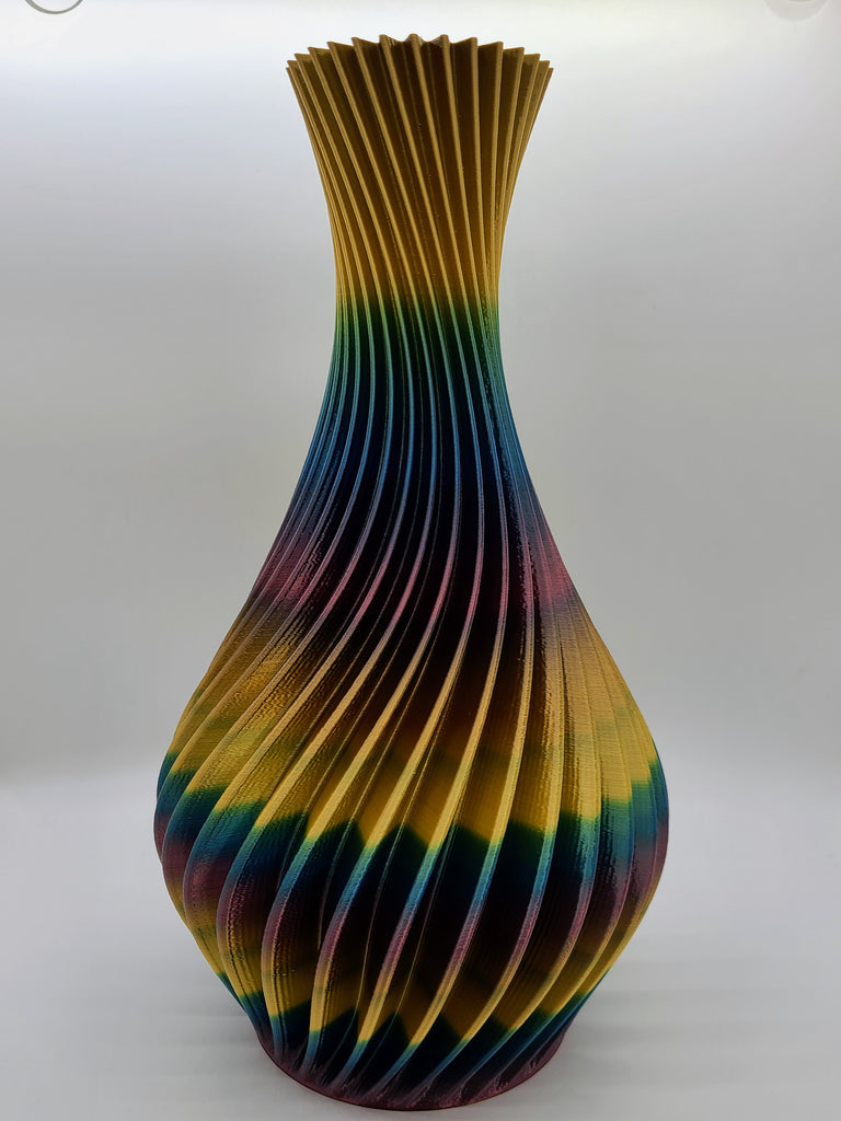 8" Spiral vase, rainbow.
