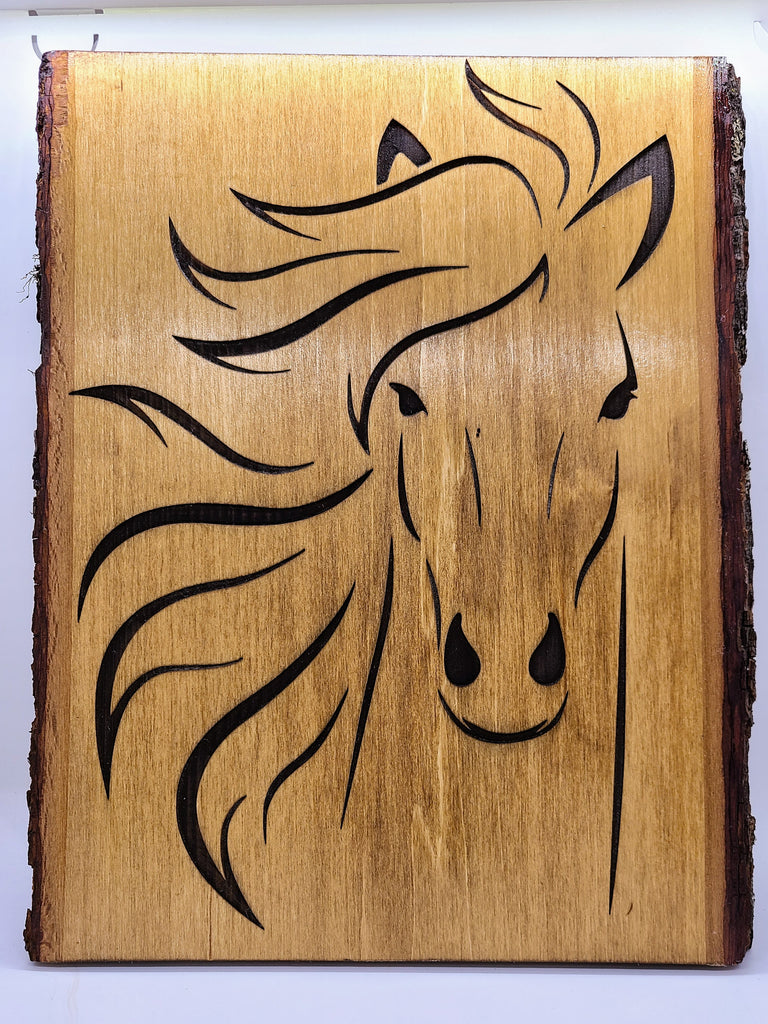 Laser engraved horse.