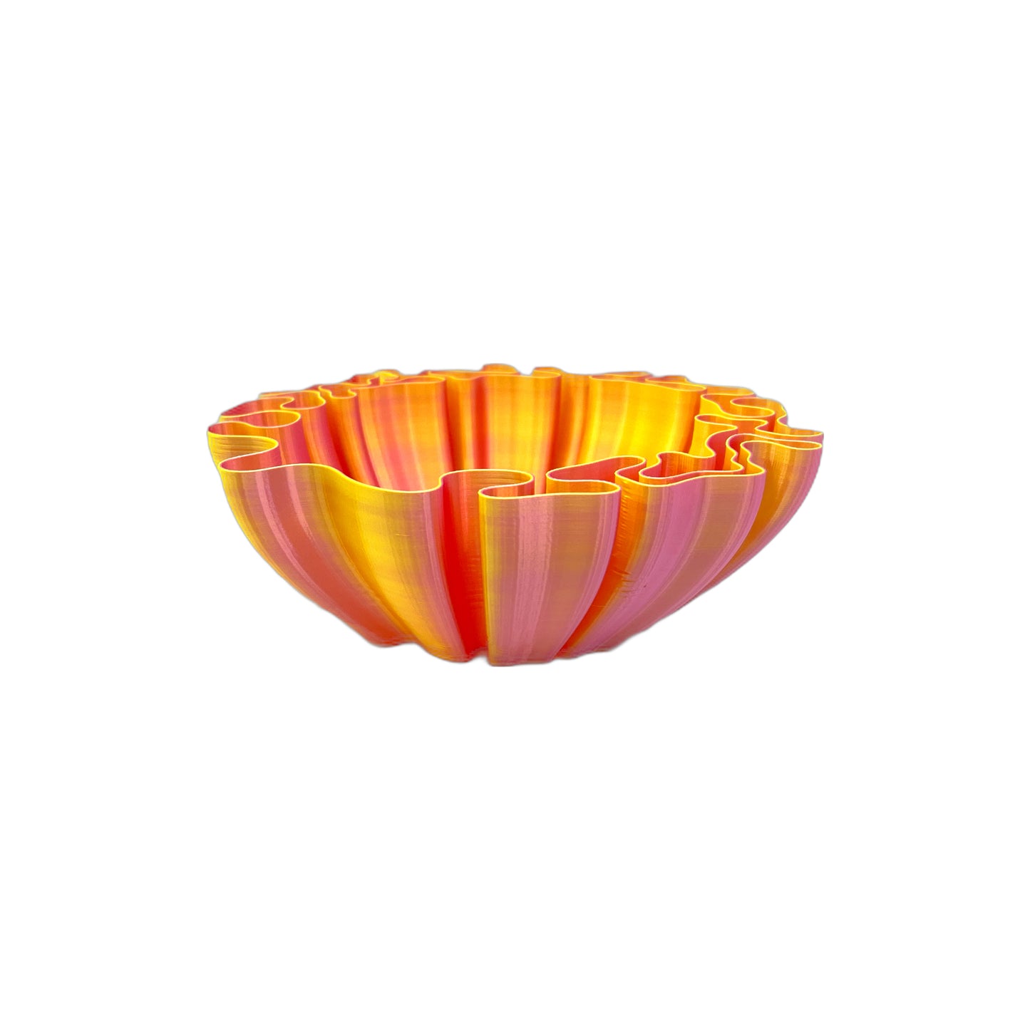 3D Printed Wavy Bowl Pink Yellow