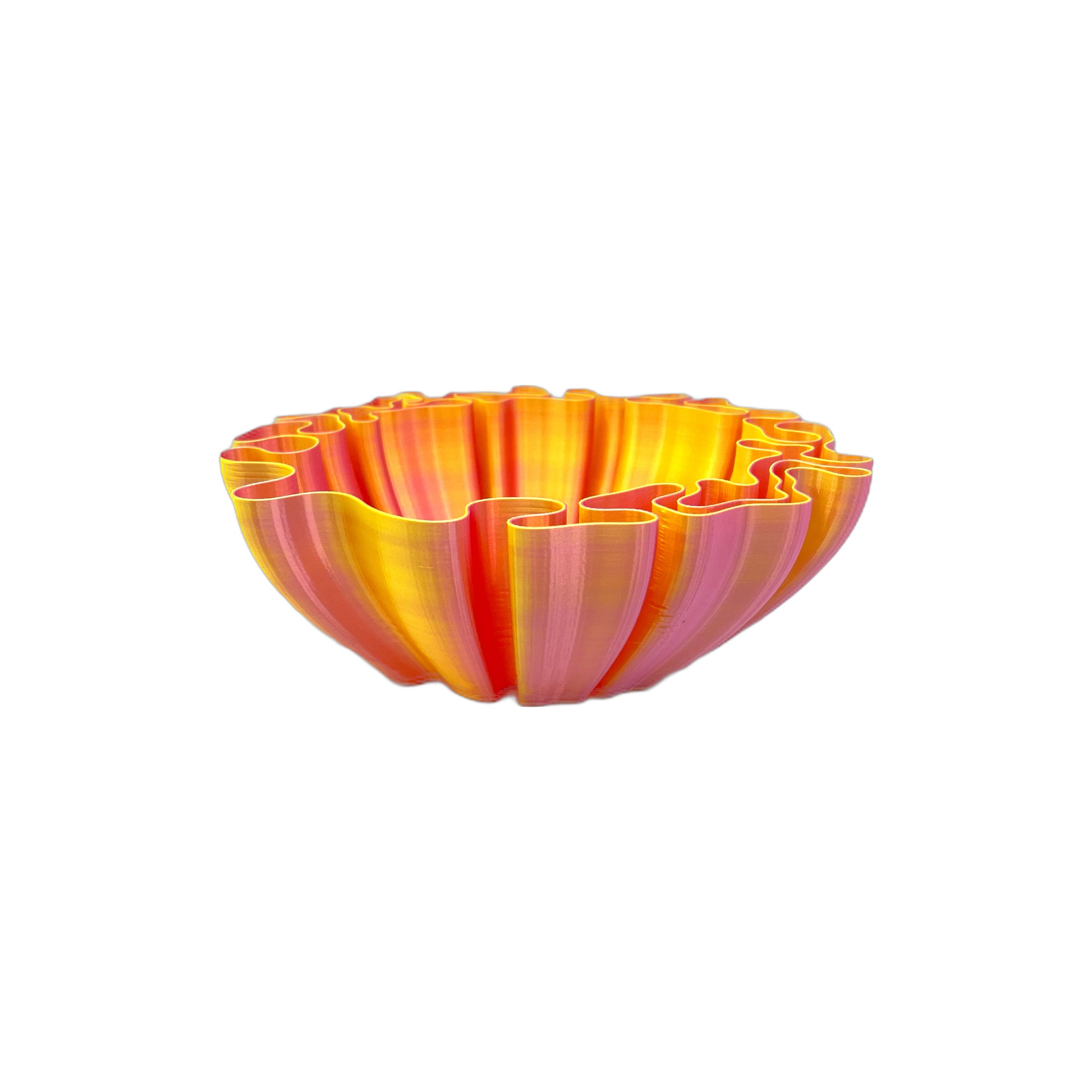 3D Printed Wavy Bowl Pink Yellow