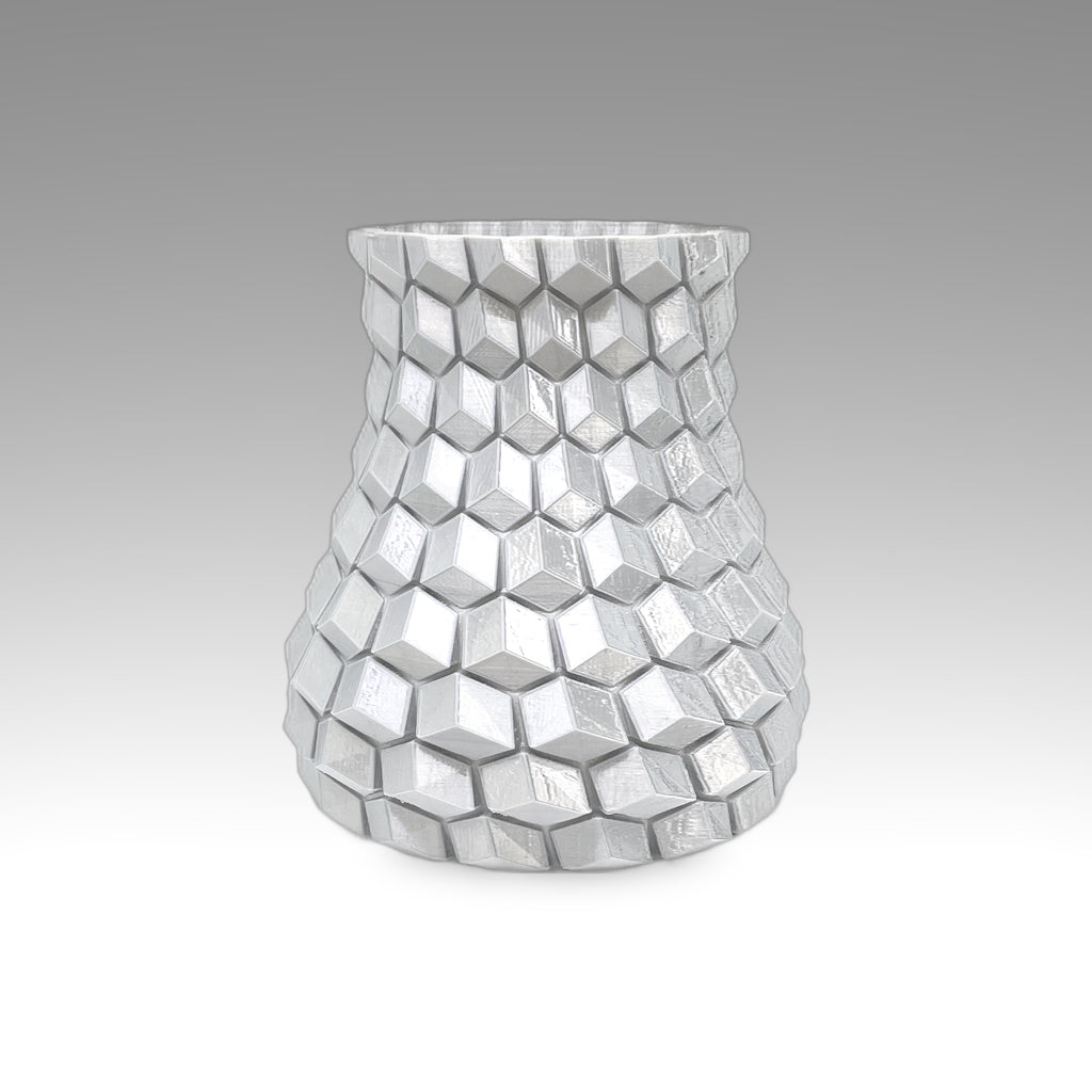 3D Printed 6” Honeycomb Vase Silver (L)